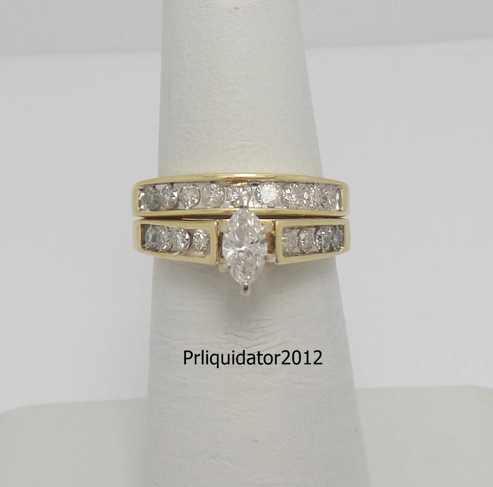 1CT Natural Marquise Diamond Engagement Wedding Ring Bridal Set 14K Yellow Gold - Image 2 of 4