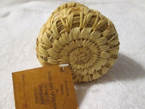 Papago Tohono O'odham Handgefertigte Korbvase mit Original Etikett - Bild 7 von 7
