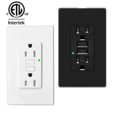 15A/125V GFCI Outlet Receptacle Tamper Resistant - ETL White Black GFI TR WR