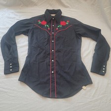 Vtg Sundance Career Club Long Sleeve Pearl Snap Western Shirt Black Rose Small