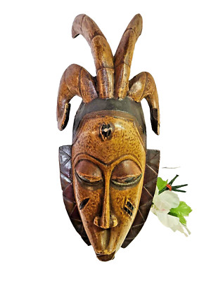 Vtg African Guro Tribal Mask Handcarved Wooden Art Home Decor wall hanging 14''