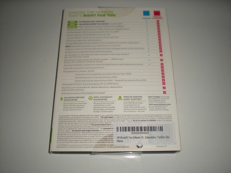 H&R Block 2015 Premium & Business. Compare to Turbotax 2015 Business. Sealed CD - Image 4 of 4