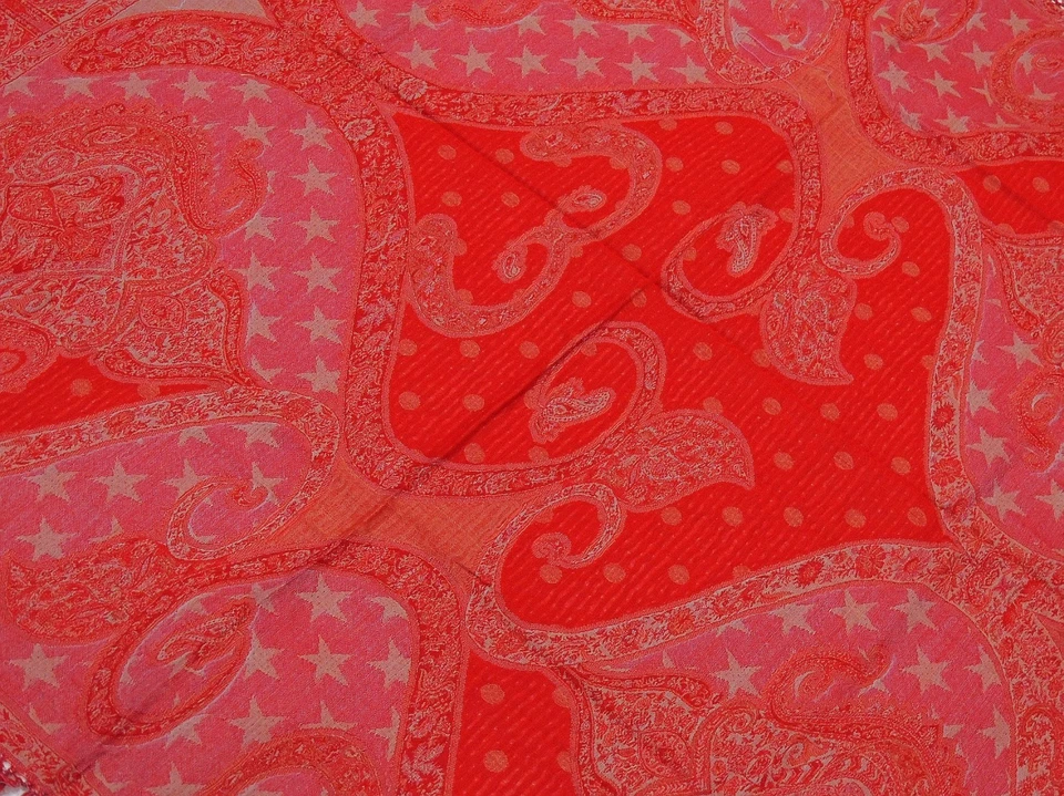 Red Paisley Wool Table Overlay Woven Ethnic Tablecloth Kashmir Topper 54"x60" - Image 2 of 4