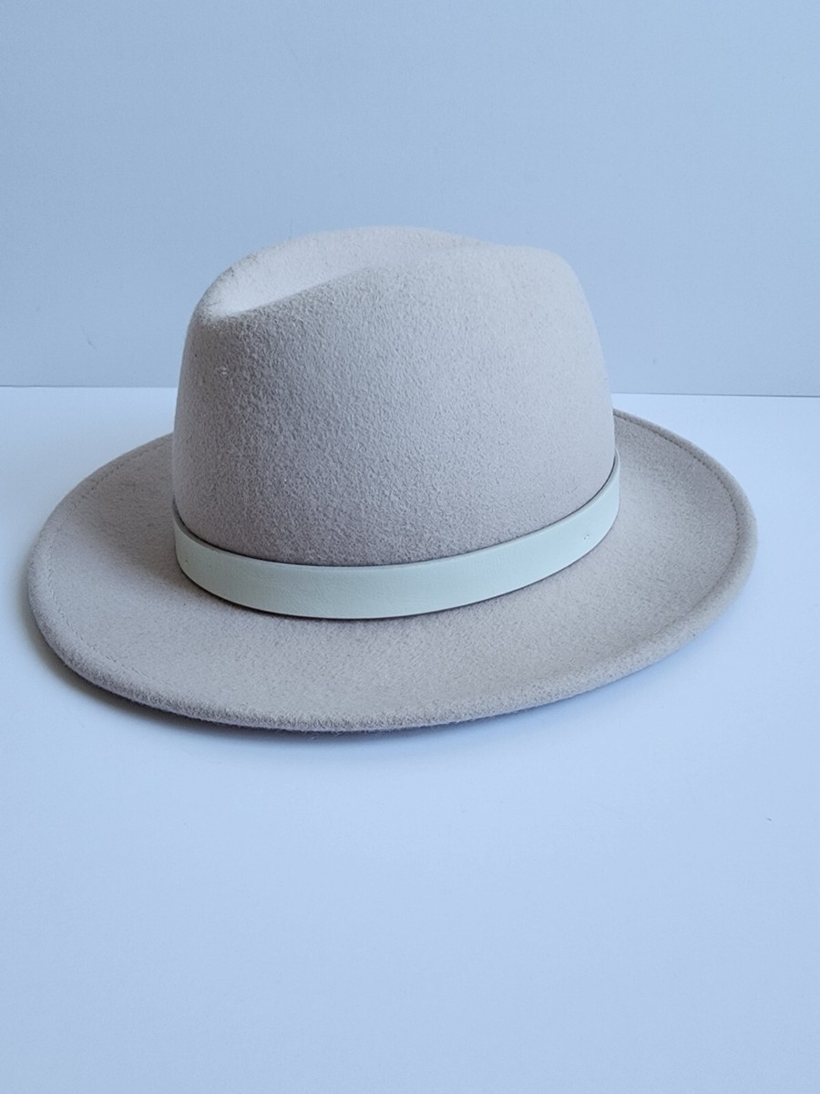 JCREW WOOL CREAM IVORY LEATHER DETAIL WOOL FEDORA HAT SMALL  display picture 1