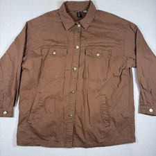 H M Divided Mens Brown Cotton Twill Button Up Utility Shirt Jacket Overshirt L