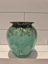 Scottish Monart Vase Shape  Turquoise with Gold Aventurine