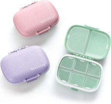 MEACOLIA 3 Pack 8 Compartments Travel Pill Organizer, Daily Pill Case Small Pill