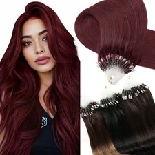 Burgundy 100 Human Hair Micro Ring Tip Loop Beads Remy Extensions 1g/s THICK US