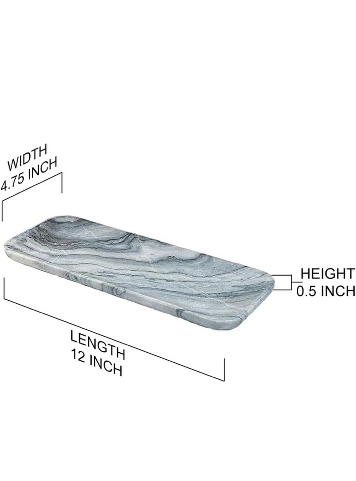 Bandeja de mármol rectangular Agra de 12" Serene Spaces Living, gris hecha a mano en la India Foto 2 de 2