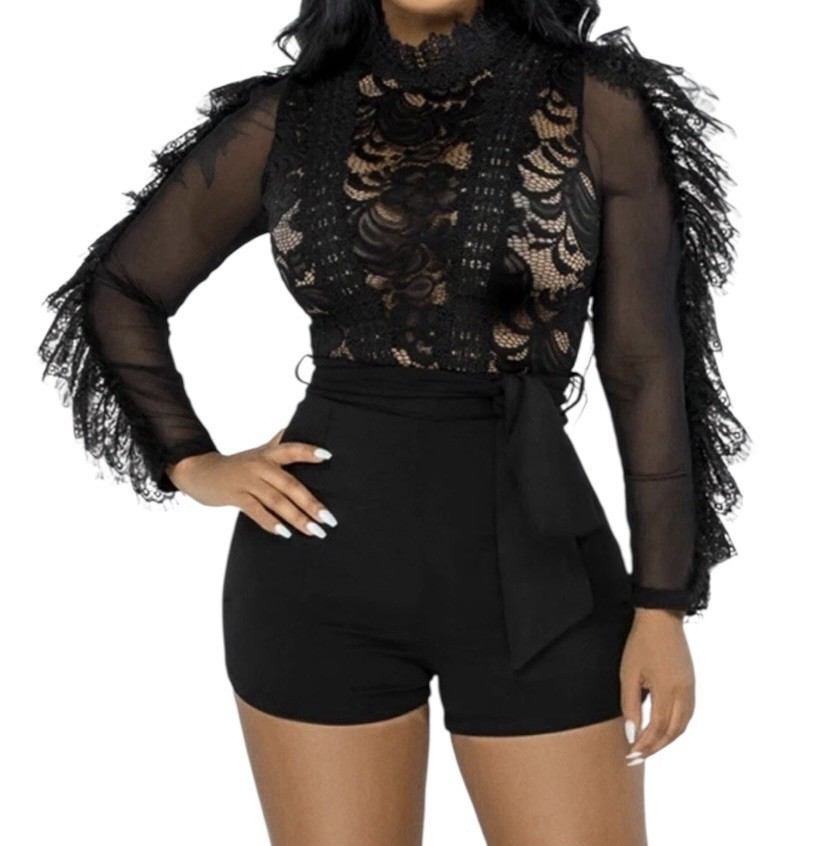 U brand Ruffle Lace Romper Womens Medium Black Whimsigoth Goth Festival NWOT