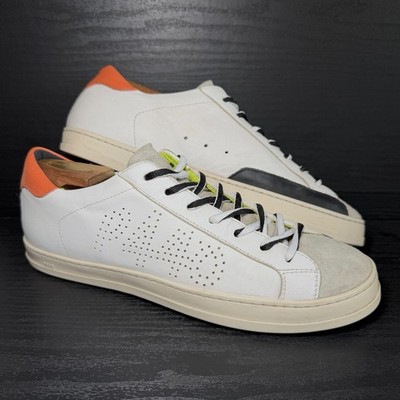 P448 Men s John Distressed Fashion Sneaker Sz 44 / 11 White Leather Made Italy
