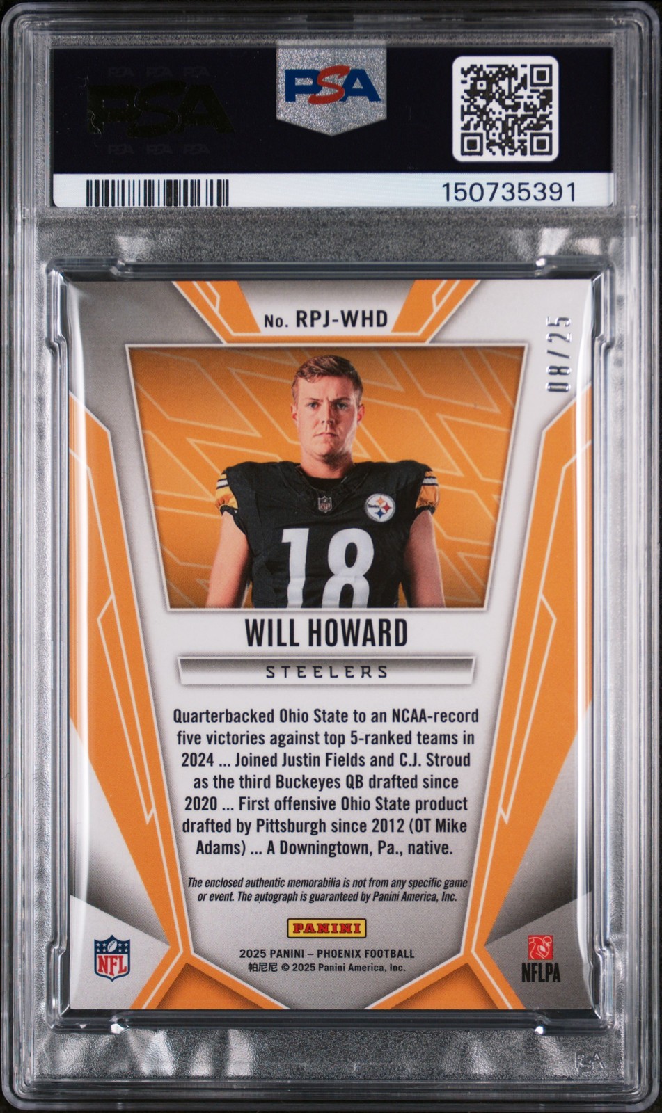 2025 PANINI PHOENIX ROOKIE PHENOM JERSEY WILL HOWARD RC /25 PSA 7 AUTO AUTHENTIC view 2