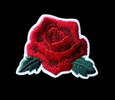IRON ON PATCH APPLIQUE - red Rose Flower 1+7/8 x 1+1/2 inch