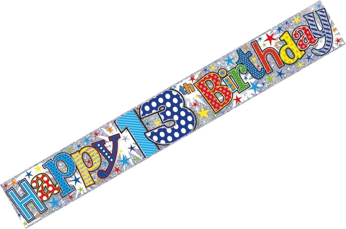 Happy 13th Birthday Multicoloured 2.5m foil Banner Party Decoration Holograpic