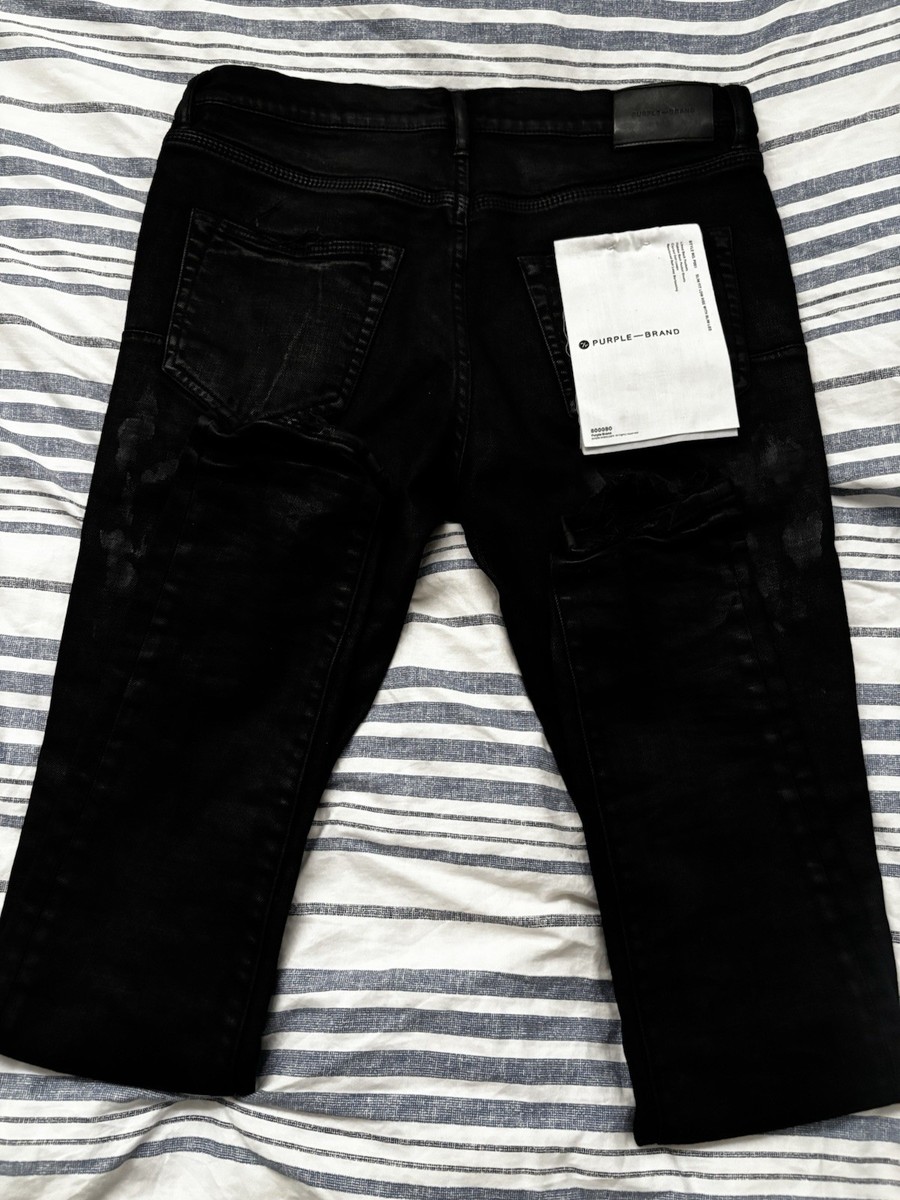 Purple Brand Black Distressed Skinny Slim Fit Denim Jeans Logo