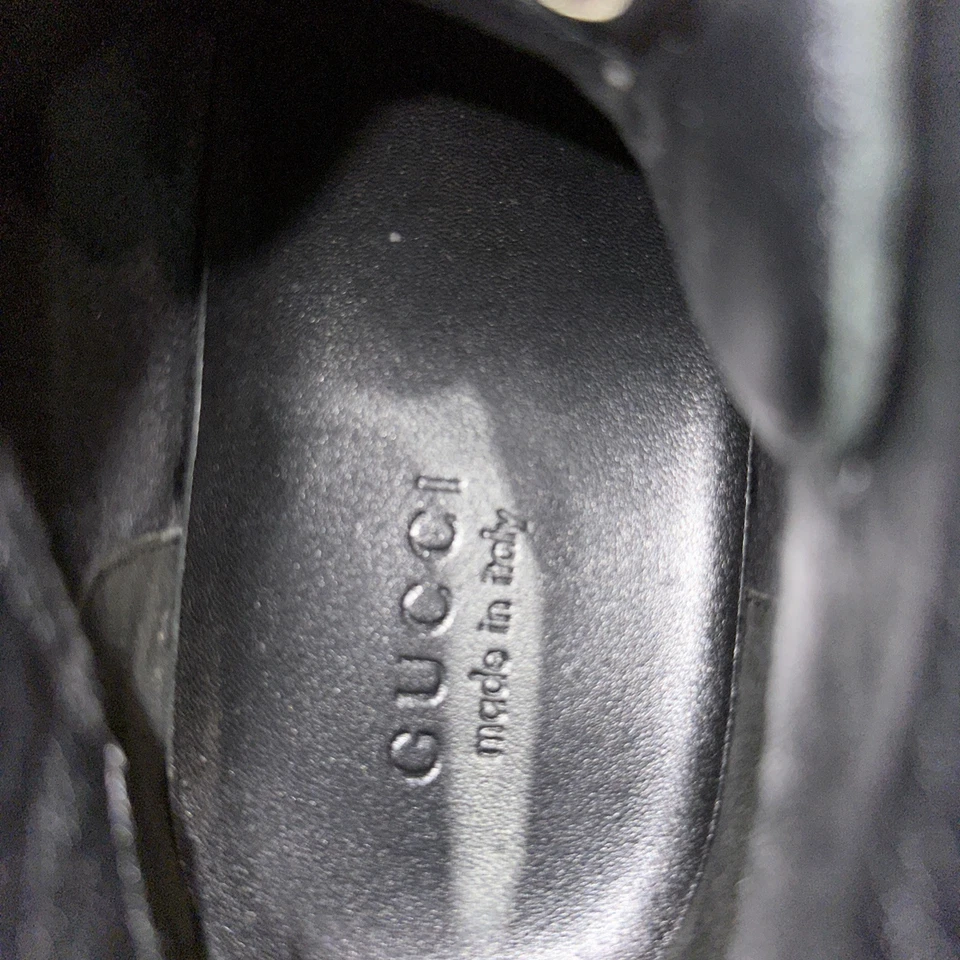 Gucci Black/Beige Leather and Diamante Canvas High Top Sneakers Size 9.5 G - Image 3 of 4