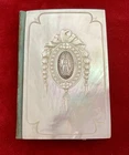 ANTIQUE 1800S MOTHER OF PEARL CARD CASE NOTEBOOK MONEY CASE SILVER CENTER RARE