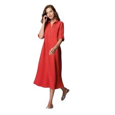 J. Jill Tunic Dress Womens Large Red Double Gauze Cotton Henley Roll Tab Sleeve