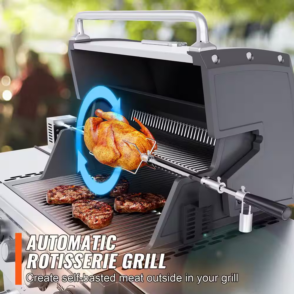 Universal Grill Rotisserie Kit For Grills, Electric Bbq Grill W/ 110-Volt 9W Mot
