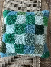 Handmade Latch Hook Pillow 15x15 Checkerboard Textured Cushion NEW Insert