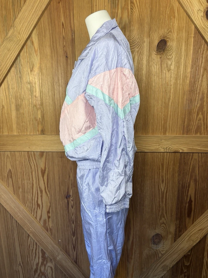 Vintage 80s 90s Windbreaker Tracksuit Pastel Colorblock Petite M Jogger Zip Pant - Imagem 3 de 4