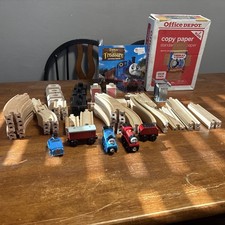 Thomas  Friends Wooden Railway Trains Lot Cars Track Beginners Set 5 Car 63 PCs
