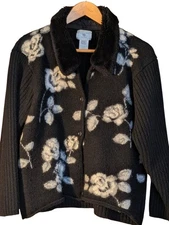 Susan Bristol Cardigan Sweater Black Women's XL Dark Floral Cottagecore