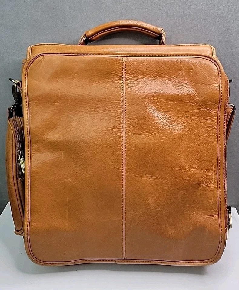 Bellino The Reporter Maletín de Cuero Mensajero Bronceado con Bandolera, ¡HERMOSO! Foto 2 de 4