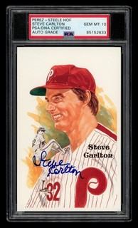 1980 01 Perez Steele HOF Postcards Set Break Steve Carlton /10000 Auto PSA 10
