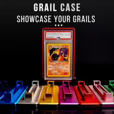GRAIL CASE Metal Trading Card Display Stand – Fits Graded Cards w/ a Silicone or Metal Case