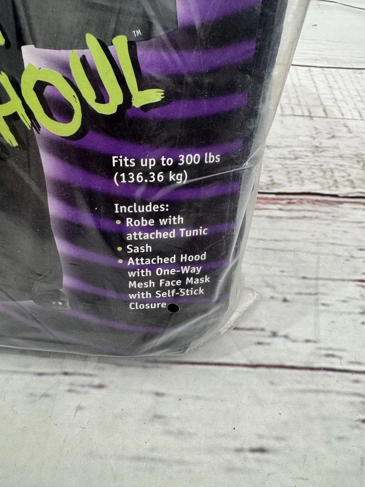 Disfraz de Halloween Alien Ghoul túnica negra con capucha malla máscara facial faja talla grande Foto 2 de 3