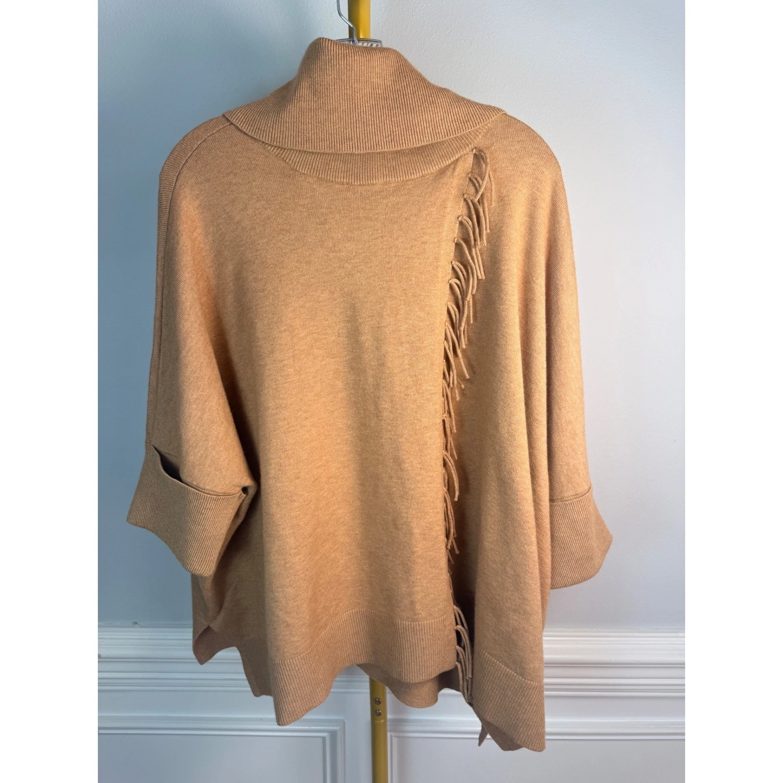 Chico's One Size Camel Turtleneck Poncho Sweater Soft Knit Cape Top