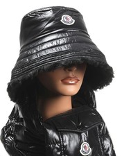 NUOVO CAPPELLO A SECCHIELLO MONCLER LUSSO NERO LOGO FEDORA CON FODERA IN PELLICCIA S
