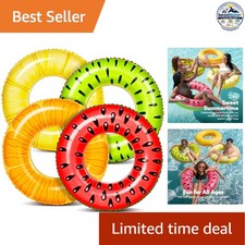 Inflatable Pool Floats Fruit Tubes 4 Pack Large Vinyl Swim Rings for Kids Adults