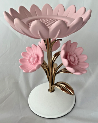 Pink & Gold FLOWER Pedestal 3-Wick Candle HOLDER Bath and Body