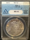 1889 Morgan Dollar ANACS MS 62 $1 Silver Coin Certified Uncirculated