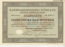 Akcje 100 RM 1932 Sprzędzarka przędzy grzebieniowej Stöhr & Co AG Leipzig