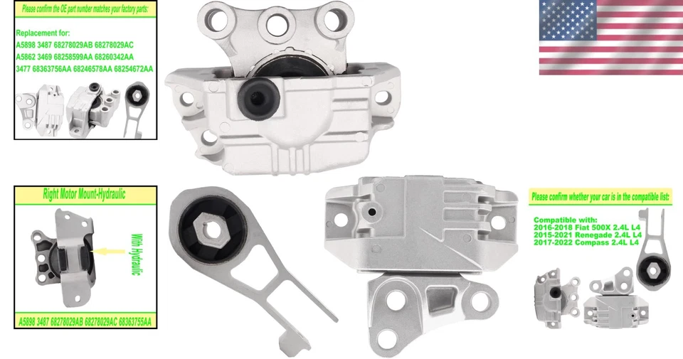 Reliable Engine Motor Mounts - 2016-2018 Fiat 500X & Compatibility Assured Foto 2 de 4