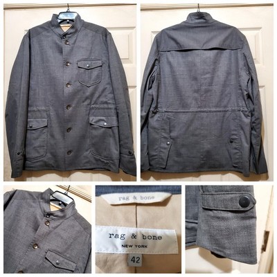 Rag & Bone Jacket Men 42 Gray Wool Military Field Stand Collar Blazer MadeIn USA