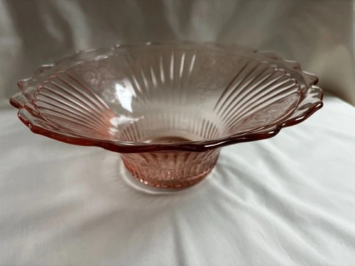 Anchor Hocking Pink Mayfair /Open Rose Deep 12" Scalloped Fruit Bowl