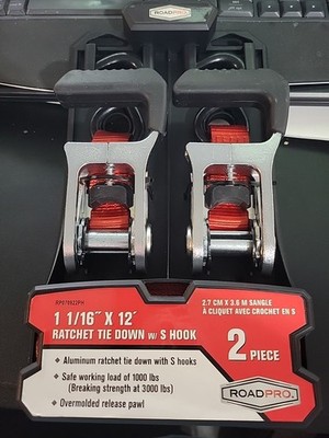 RoadPro Ratchet Tie Downs w S Hook 1.06in x 12ft Brand New