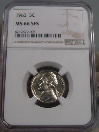 GEM BU 5 Full Steps 1963 Jefferson Nickel NGC MS66 5FS.  #8