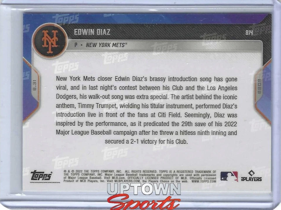 Edwin Diaz - 2022 MLB TOPPS NOW® Card 814 - 29TH SAVE OF THE SEASON - Image 2 of 2