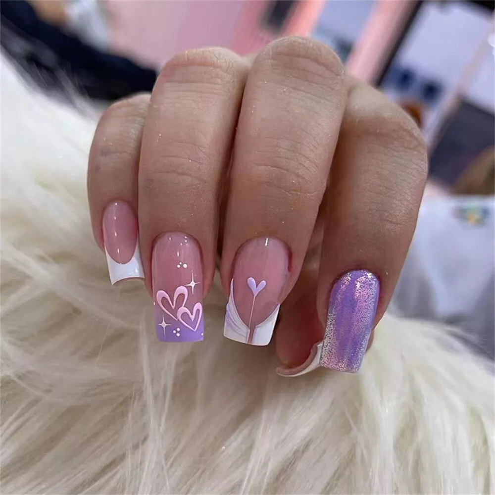 Purple acrylic nails with on sale glitter