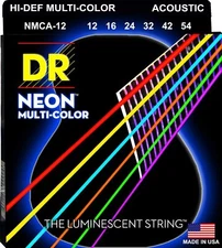 DR NEON NMCA12 Light Coated Phosphor Bronze Acoustic Strings, Mulit-Colored