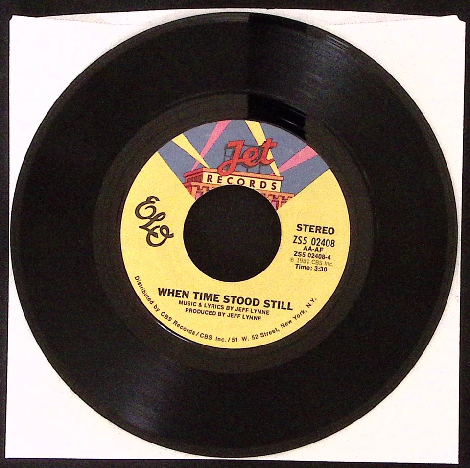 JEFF LAYNNE WHEN TIME STOOD STILL/HOLD ON TIGHT JET REC. VINYL 45 VG 42-151 - Image 2 of 2