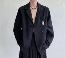 Men's Autumn New Fashion Lapel Long Sleeve Metal Decor Loose PANKOU Suit Coats