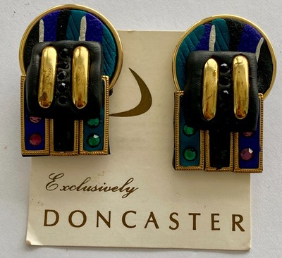 NEW Doncaster Multicolor Hand Crafted Clay Clip On Earrings Vintage NOS Retro