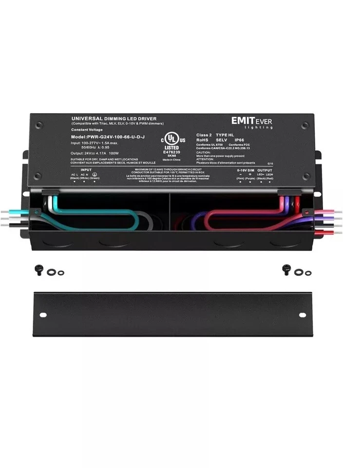 Controlador LED Regulable EMITEVER, 100W AC 100V-277V a CC 24V Transformador Foto 2 de 4