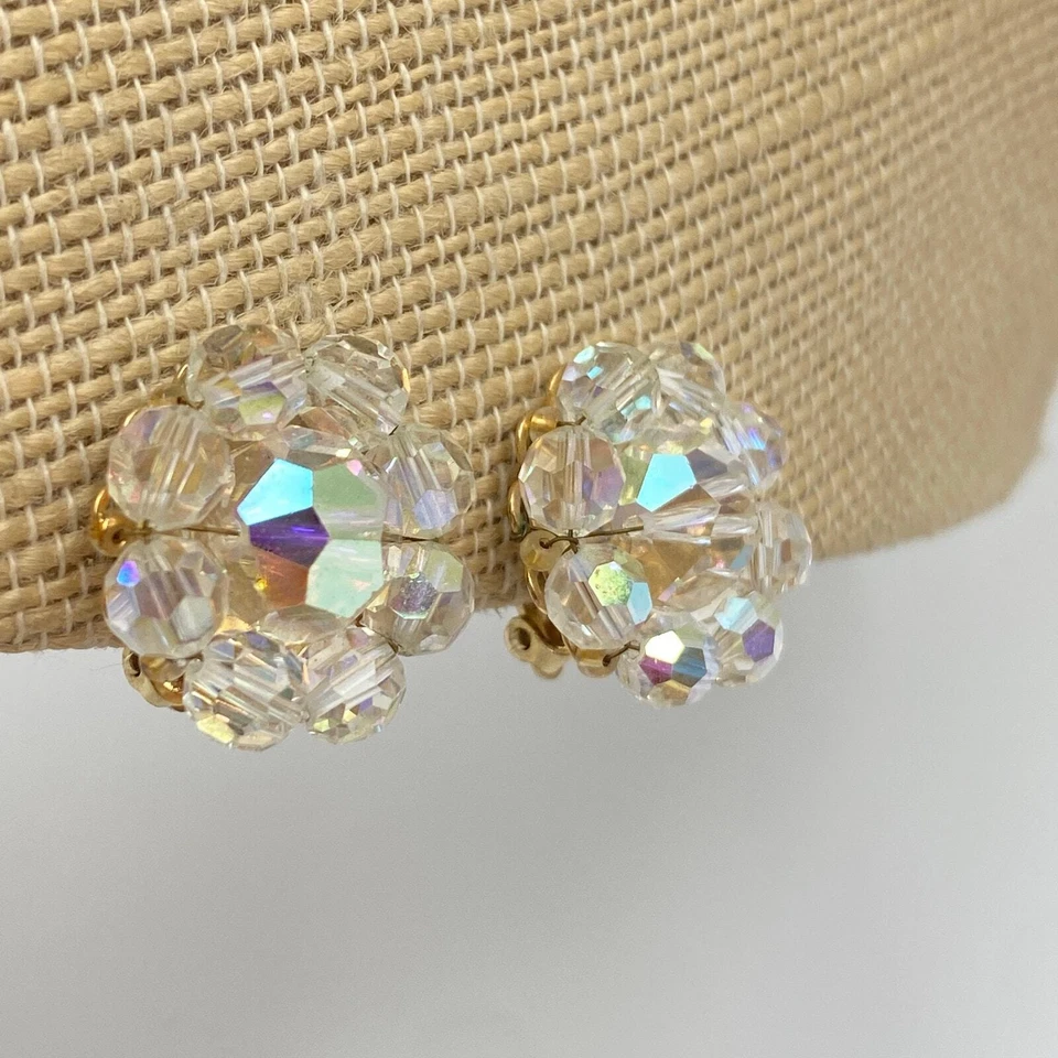 Pendientes de clip vintage Marvella Aurora Borealis con racimo, Marvella vintage Foto 3 de 4